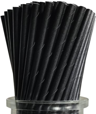 Svarta engångssugrör papper, svarta cocktailsugrör – 19,7 x 0,6 cm, 100 stycken för kaffe, drycker, barer, restauranger