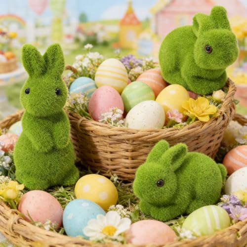 Dorclife 3pcs Easter Grass Bunny Decoration Artificial Grass Bunny Table Centrepiece Easter Figure Rabbit for Easters Table Party Gifts Garden Yard Decorations Egg Game Supplies