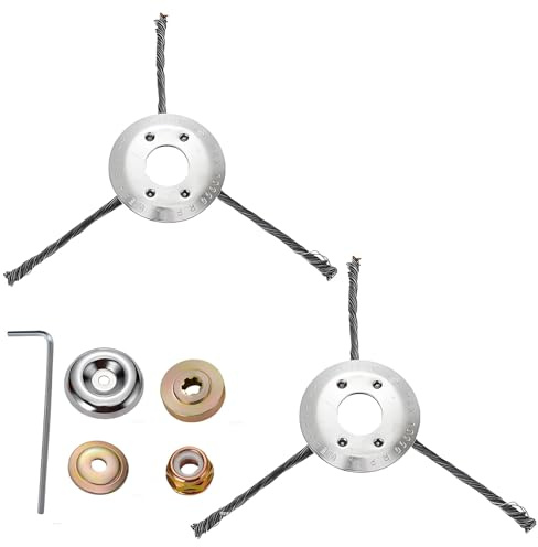 BAPPKON Lot de 2 Têtes de Débroussailleuse en Fil d'acier, Lame Nouée de 230 mm, Remplacement Universel pour Tondeuse Diesel, avec Vis de Montage pour Bordures de Pelouse, Dérouillage et Nettoyage