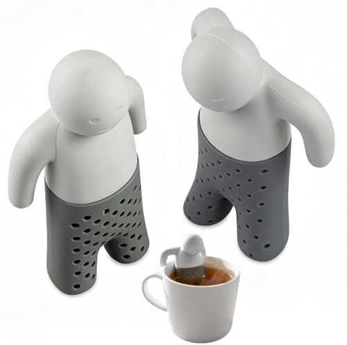 Simsky 2 Stück Tee-Ei Silikon Set, Lustiges Teesieb für Losen Tee, Teemännchen Tee Gadget mit Extra Feinem Filter, Hitzebeständiges Silikon Teesieb für Tassen, Becher und Teekannen
