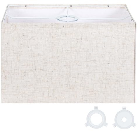 OUTON Pantalla rectangular 39,9 x 24,4 cm para lámparas de pie y mesa | Lino beige, estructura de hierro, aro de 42 mm y adaptadores E12/E26/E27; para lámparas altas de salón y dormitorio