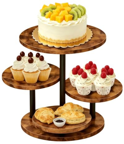 MEETOZ 4 Tier Wooden Cupcake Stand, Rotating Tiered Dessert Display Stand | Vintage Holder Pastry Display Stand, for 50 Cupcakes, for Birthday Party Wedding Christmas