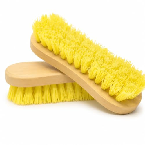 2 Pack Heavy Duty Wooden Scrubbing Brush with Stiff Nylon Bristles – Hard Floor & Tile Cleaning Brush for Grout,Patio,Decking,Boots,Bathroom,Kitchen,Car Wheels & Outdoor Surfaces – Hand Scrub Brush