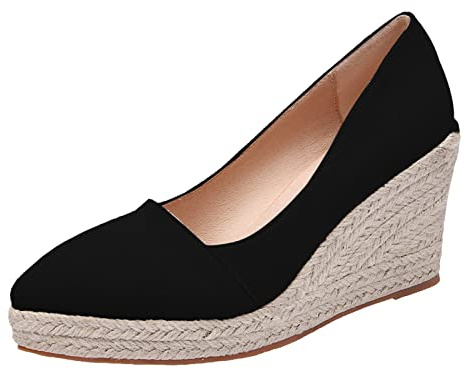 Damtåstång, pantoletter, slip-on-espadrilla, fritidsskor med klack, jutesula