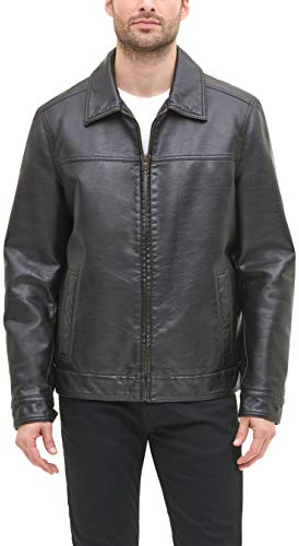 Tommy Hilfiger Giacca classica da uomo in finta pelle, Marrone scuro, Large