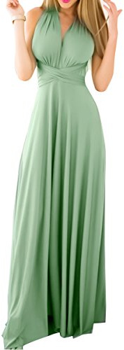 OBEEII Damen Multiway Abendkleid Lange Hochzeit Brautjungfernkleid Bodenlang Sommer Strandkleid Cabrio Wickelkleid V-Ausschnitt Rückenfrei Neckholder Festlich Kleid Hellgrün S