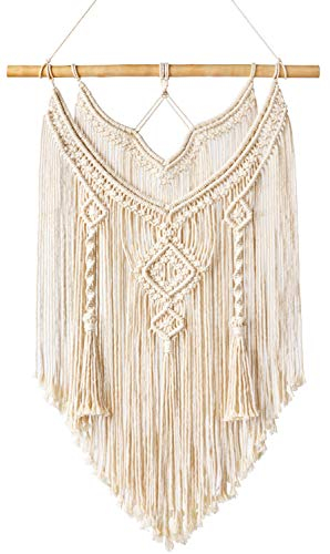 Mkouo Makramee Wandbehang Boho Deko Chic Treibholz Wandteppich Gewebte Wanddeko Indie Room Apartment Schlafzimmer Geschenke Balkon Dekoration, 43cm (W) x 66cm (L)