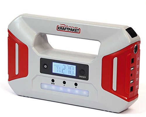 Dino KRAFTPAKET 12V-600A STARTHILFEGERÄT 51.2Wh 16000mAh (LiFePO4) mit Kompressor Powerbank Warnlicht Starthilfe Booster Schnellstartsystem Starthilfekabel LED-Taschenlampe