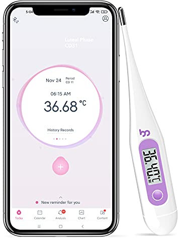 Digital Basal Body Thermometer Fertility Monitor Record BBT Manually, Draw BBT Chart Pinpoint Ovulation Day, High Accuracy Perfect Companion for Ovulation (Purple)