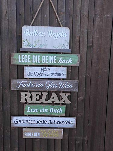 Dekoratives Schild Balkonregeln Holz/MDF a. Kordel Geschenk 60 cm
