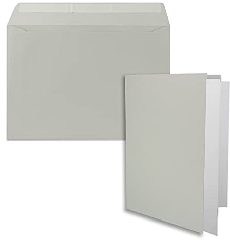10x Faltkarten-Set DIN A5 in Hellgrau (Grau) mit Briefumschlägen DIN C5 Haftklebung inkl. passendem Einlege-Papier - für große Einladungen und Karten zum Geburtstag oder Hochzeit