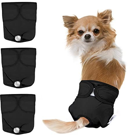 Nobleza 3X Waschbare Hunde Windeln für läufige Hündinnen, Wiederverwendbare Hygienische Slips, Hochsaugfähige Haustierwindeln(XS Taille 25-30cm, 3 Stück, Schwarz)