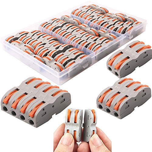 Morsettiere Elettriche, CESFONJER 42 Pezzi SPL-1 Morsetti Elettrici Rapidi,Conduttore Compatto Connettore, Connettori Elettrici a Bilaterale con Leva, Combinazione Libera