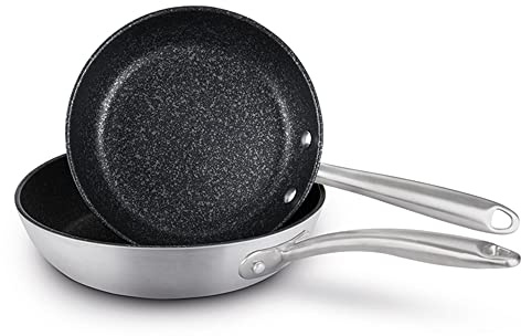 PRESTIGE Juego de 2 sartenes antiadherentes de acero inoxidable de 25 y 29 cm, resistentes a los arañazos, aptas para inducción, aptos para horno y lavavajillas