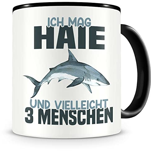 Samunshi® Hai Tasse mit Spruch Ich mag Haie Geschenk für Hai Fans Kaffeetasse Lustige Tassen zum Geburtstag schwarz Keramik 300ml