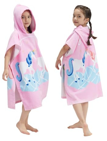 BANGSAUR Kinder Strand Pool Bad Kapuze Poncho Handtuch, 100 Baumwolle Surf Wickeltücher Wickel, Baby Kleinkind Mädchen Jungen 3-12 Jahre