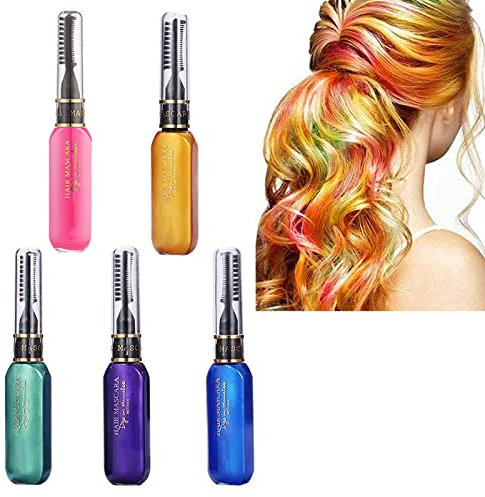 Hair Chalks For Girls,Hair Chalk,Temporary Hair Colour Spray, Hair Mascara,Coloured Hairspray For Kids,Wash In Wash Out Hair Colour,Wash Out Hair Dye For Kids, Blue Green Purple Orange Pink (5PCS)