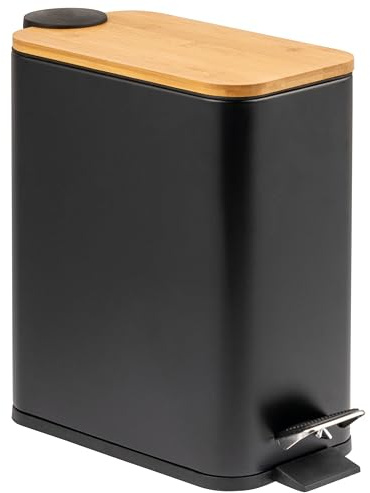 bremermann Abfalleimer mit Bambus-Deckel, Bad-Mülleimer mit Soft-Close, 5 l (Schwarz)