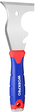 WORKPRO Paint Scraper, 8 in 1 Paint Remover, Metal Putty Knife with Hammer End and Can Opener, Stainless Steel Scraper Tool for Removing Caulk, Painting, Wood and Wallpaper