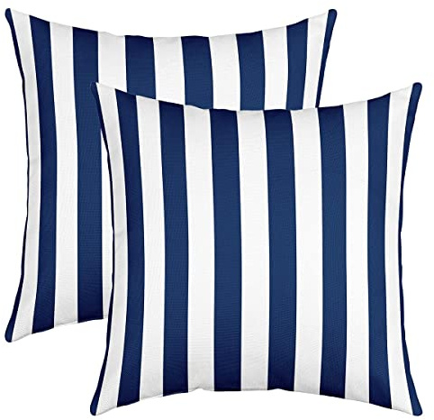 Set Of 2 Blue White Striped Pillow Covers Navy Blue Vertical Stripes Throw Pillow Covers, Hotel Holiday Style Ombre Decor Square Pillow Cases 20x20 Modern Geometric Lines Cushion Cases For Chair
