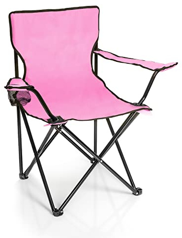 BigDean Faltstuhl PINK Campingstuhl Anglerstuhl mit Getränkehalter | Inklusive Tragetasche - Anglersessel klappbar - Klappstuhl Gartenstuhl Faltstuhl Relaxsessel Angelsessel faltbar