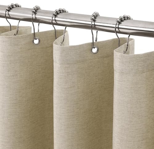 Duschdraperi för Badrum med Metallkrokar Duschdraperi Linnestil Kraftig Baddraperi för Våtrum Badkar Duschstall, Hotellkvalitet, Viktad Fåll, Vattentät - 92 x 182cm (Taupe)
