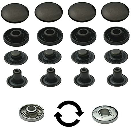 15 mm Druckknöpfe S-Feder Buttons, S-Feder-Snaps, Messing, rostfrei und nickelfrei, vierteilig Metallknöpfe nähfrei (5 Stück)