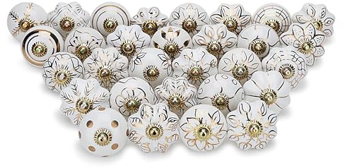 Craft Trade Gold Türschrankknopf Boho Antik Keramik-Türknöpfe Kommode Schublade Zieht Hardware Knöpfe fur Küche Möbel Messing und Schrank - 30 Stück