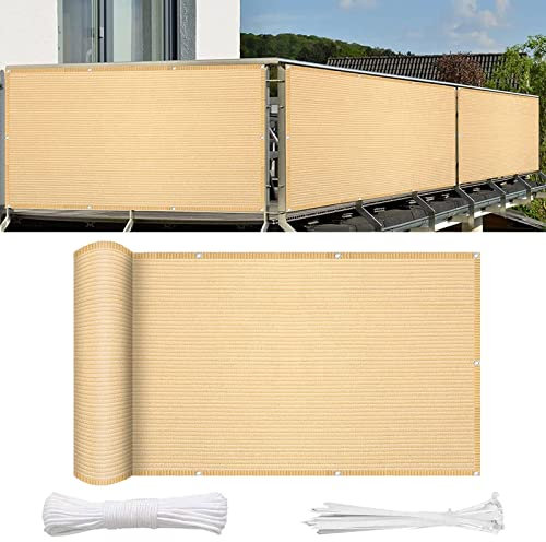 Balkon sichtschutz 120 x 650 cm Reißfest UV-Schutz atmungsaktiv Windschutz Balkonverkleidung mit Kabelbinder Ohne Bohren für Balkon Zaun Terrassen Garten, Sandgelb