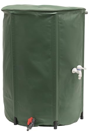 EDA Wassertonne flexibel und faltbar, 500 l, mit Netzfilter + 2 Wasserhähne – wetterfest – Ø 80 x H.98 cm, Kanada-Grün