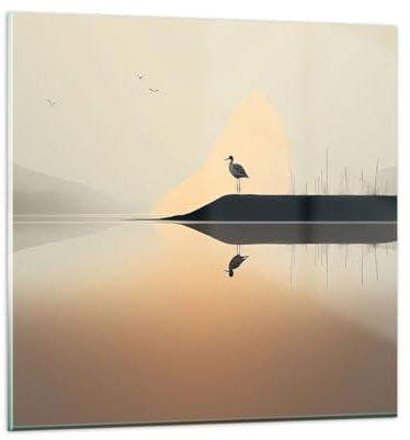 Vidrios decorativos 70x70cm Cuadro Sobre Vidrio Moderno Pájaro Paisaje Minimalismo Grande Cocina Cuadros Pared Impresiones Decoracion Salon Impresión en Cristal Wall Art Prints GAC70x70-6010