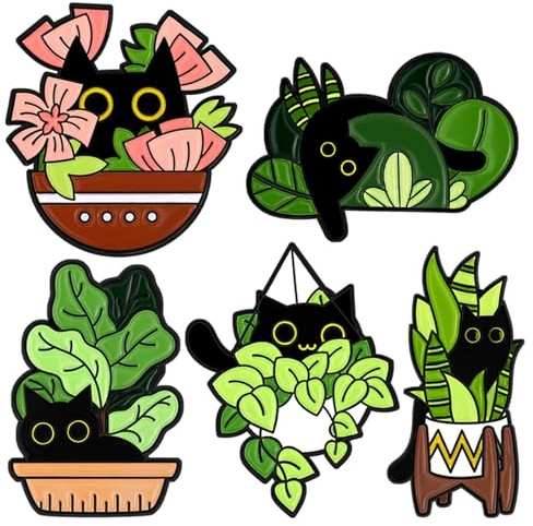 XoeLLe 5 Stücke Brosche Emaille Brosche Pin, Knöpfe Schwarze Katzenbrosche Broschen für Kleidung, Anstecker Pin Cute Design Pin für Rucksack Kleidung Zubehör Anime Schmuck Geschenk für Freunde
