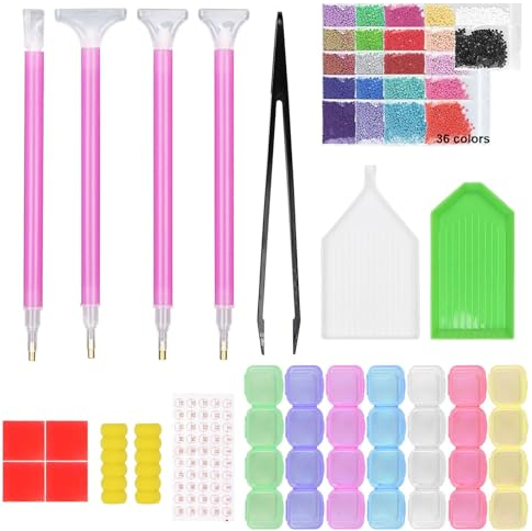 Diamond Painting Zubehör Set, Diamant Painting Zubehör, Mit Stift, Pinzette, Klebeton, Diamond Painting Steine, 28 Gitter Mini Diamant Box, Point Drill Stift, Pinzette, Kleber Ton, Roller Tablett