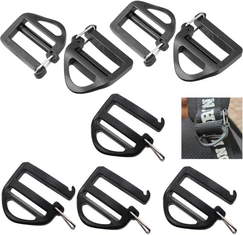 DraCra 8 Pack Webbing Hook Clip 25mm 1'' Strap Belt Buckle with Open Lock End Clasp Connector Slide Buckles Ladder Slider Replacement for Backpack Bag Molle Sewn Loop Hiking, Black, 1 inch