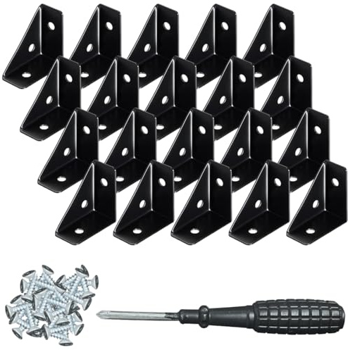 YOYEAH 20 raccords d'angle en métal noir pour la construction de meubles, raccords de lit et bords de bureau, connecteur d'angle universel pour supports de fixation en acier