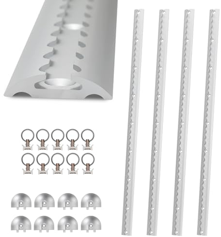 Ikodm Airlineskena aluminium 4 x 1 m, lastskenor, rund halvrund form, airlineskena-set med 10 airlineskena-fittingringar, 8 airlineskena-ändkåpor, för husbilar, lastbilar, silver
