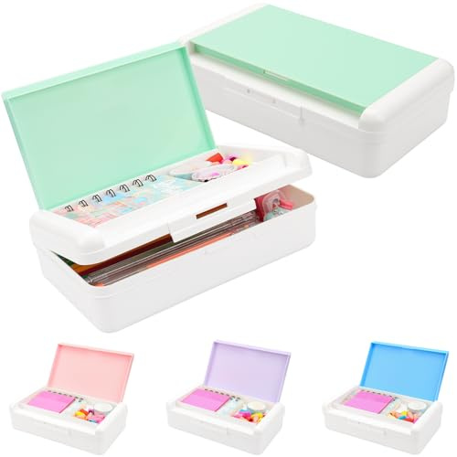 SFLHHDM Pencil Box for Office Supplies Storage Organizer, Double Layer Large Capacity Pencil Boxes, Plastic Crayon Box with Snap-tight Lid,Stackable Storage Case for Gel Pen Pencils Case-Pale Green