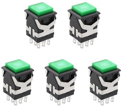 Be In Your Mind 5 Piezas 2NO+2NC 3A/250V AC Interruptor de Botón Momentáneo Luz LED Verde Botón Pulsador Cuadrado Interruptor para Mecánica Automotriz 8 Pines