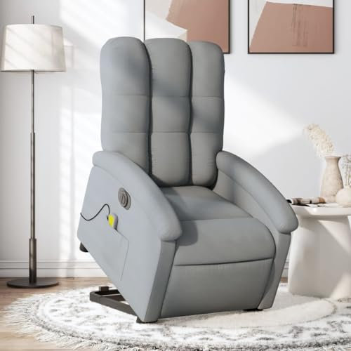 Homgoday Elektrischer Massagesessel mit Aufstehhilfe Fernsehsessel Aufstehsessel Relaxsessel Massagesessel mit Liegefunktion Elektrisch Verstellbar Sessel TV Sessel Wohnzimmer Hellgrau Stoff
