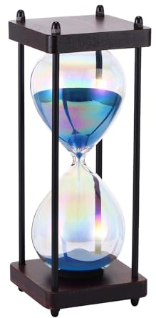 Elegante Sanduhr aus Glas, Regenbogen, Große Sanduhr Riesensanduhr mit Feinem Blauem Sand mit Holzhaltern für Zuhause Küche Büro Hochzeitsdekoration