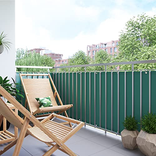 BalkonsichtschutzZaunblende Sichtschutz Blickdicht Polyester mit Ösen für Balkon Sichtschutz - Dunkelgrün 100x750cm