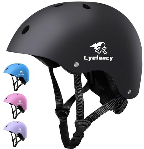 Lyefancy Casco da bici per bambini, da 2 a 13 anni, regolabile, per ciclismo, scooter, pattinaggio (colore: nero, M)