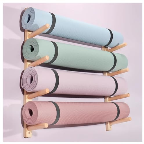 Yogamatten-Aufbewahrungsregal Schaumrollenhalter, Trainingsgeräte Home Gym Organizer Wandhaken, Aufbewahrungsregal für Fitnessgeräte-Yogamatten, Skateboardhalter Holz schwimmende Regale