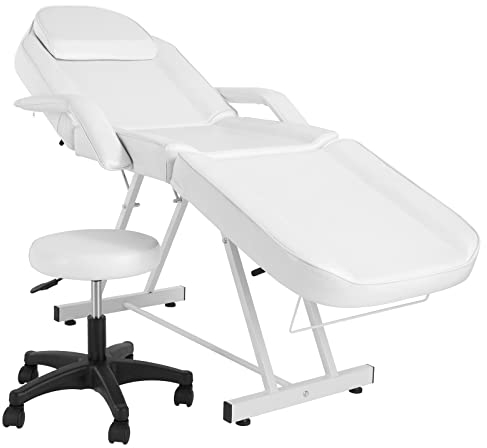 Bonnlo Klappbare Kosmetikliege, Massageliege, Tattooliege, Kosmetikstuhl mit Rollhocker Drehhocker, Friseurstuhl für Friseur Spa Schönheitssalon Ausrüstung