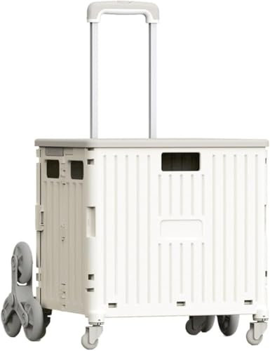 LIJBDDM Carrello pieghevole con ruote, ruote per salire le scale, manico telescopico, bianco, 65 l