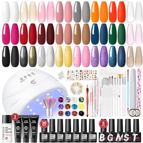 COSCELIA Kit Ongle Gel UV Complet Kit avec Lampe 20 Couleurs Vernis à Ongles Semi-permanent 3 Couleurs Poly Extension Ongle Gels Set Base Top Coat Gel Ongles Cadeaux pour Femmes
