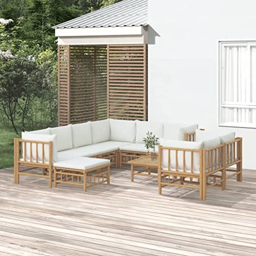 KATERYY 10-TLG. Garten-Lounge-Set mit Cremeweißen Kissen Bambus,Elegante Bambus Gartenlounge Perfekter Sitzkomfort für deinen Außenbereich