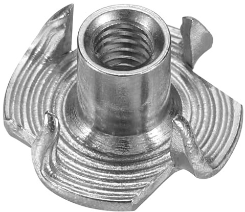 sourcing map M4 x 8 mm T-Muttern, 4 Zinken, T-Nut, 304 Edelstahl, Gewindeeinsätze für Holz, Klettern, Schränke, Möbel, 25 Stück