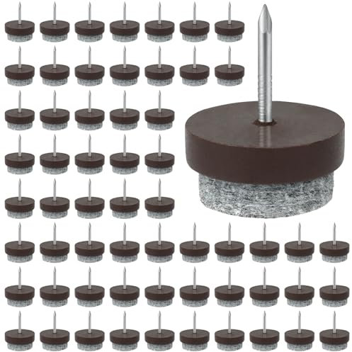 Flintronic 60PCS Furniture Pads Floor Protectors, 20mm Diameter Chair Leg Floor Protectors, 5MM Thick Felt Pads for Furniture Feet with Easy Nail Installation, Non-Slip for Parquet Laminate (Brown)