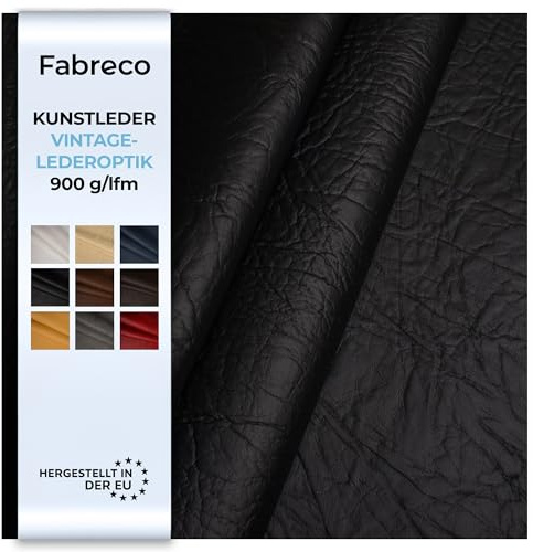 Fabreco - KUNSTLEDER Meterware MAMMUT (1 M x 140 cm) – Lederimitat in Lederoptik - Polsterstoff & Bezugsstoff Meterware für Möbelstoffe - Stoffe für Stühle Beziehen (Schwarz)